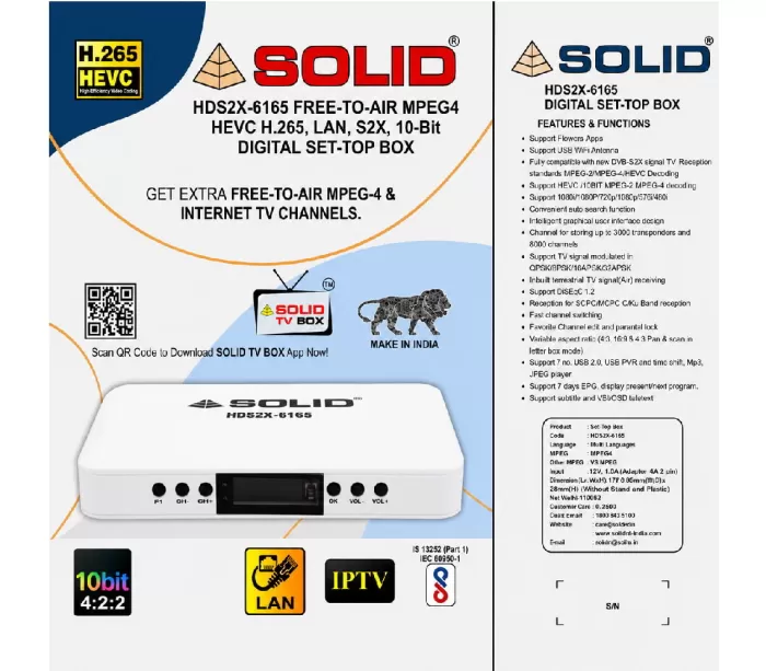 SOLID HDS2X-6165 H.265 10Bits HEVC  S2X FullHD FTA  Set-Top Box